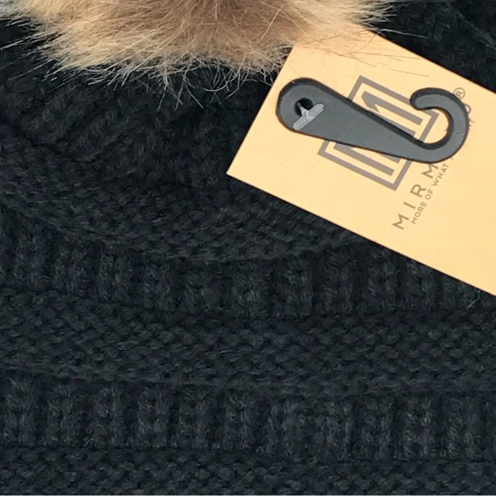 Mirmaru Knit Hat Faux Fur PomPom NWT  Black & Brown PomPom - Picture 4 of 10